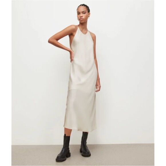 NEW Allsaints Coralie Midi Slip Dress Satin Open Back Backless White Women's 10 - Picture 14 of 14